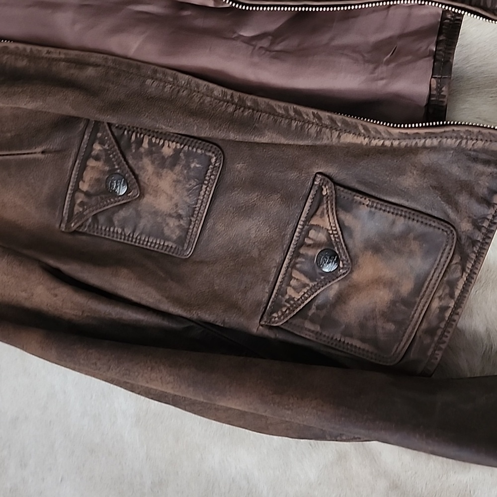 Double RL womens distressed brown leather jacket - Picture 7 of 9